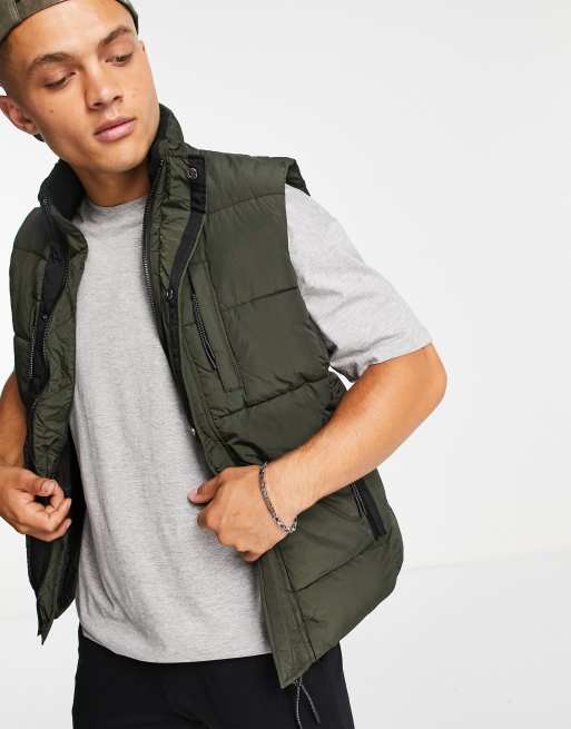 River Island Multi Pocket Utility Gilet in Green for Men