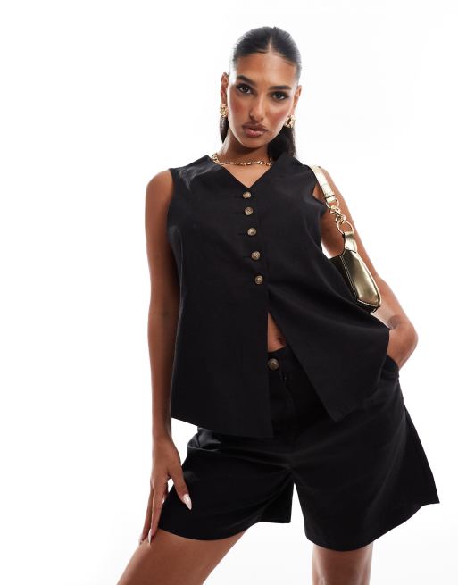 River Island - Gilet in lino nero in coordinato
