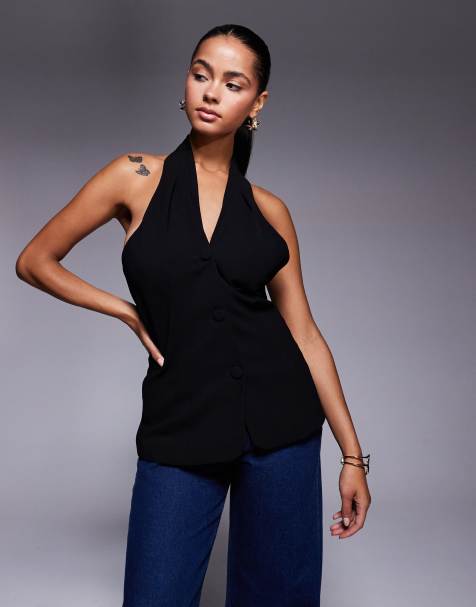 River Island - Gilet met halternek in zwart - view 1