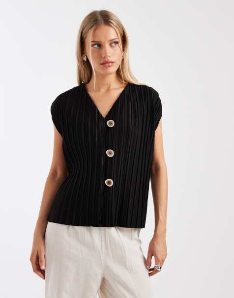 River Island - Gilet met plissé in zwart, deel van co-ord set - view 1