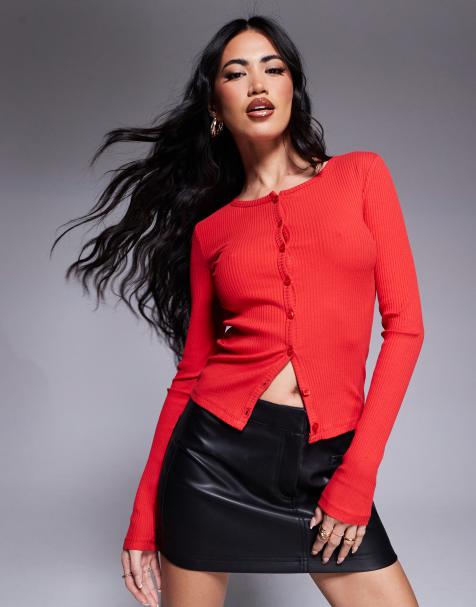 River Island - Gilet nervuré à boutons - Rouge - view 1