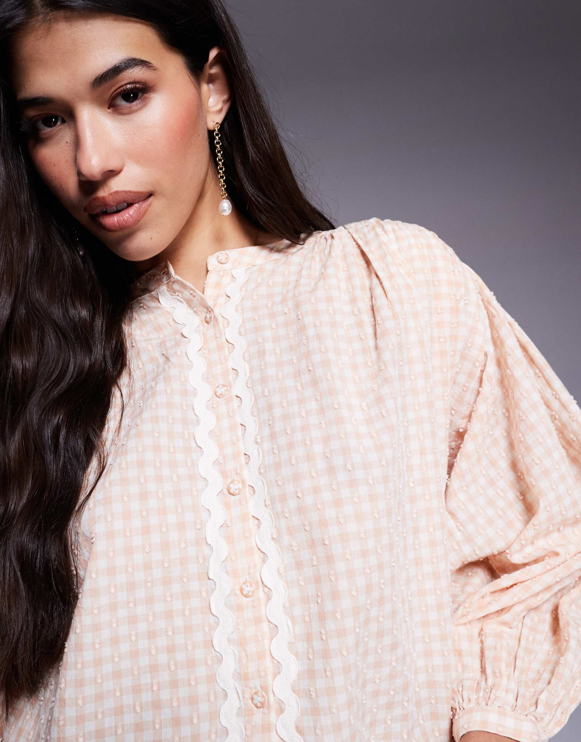 river island gingham blouse in orange