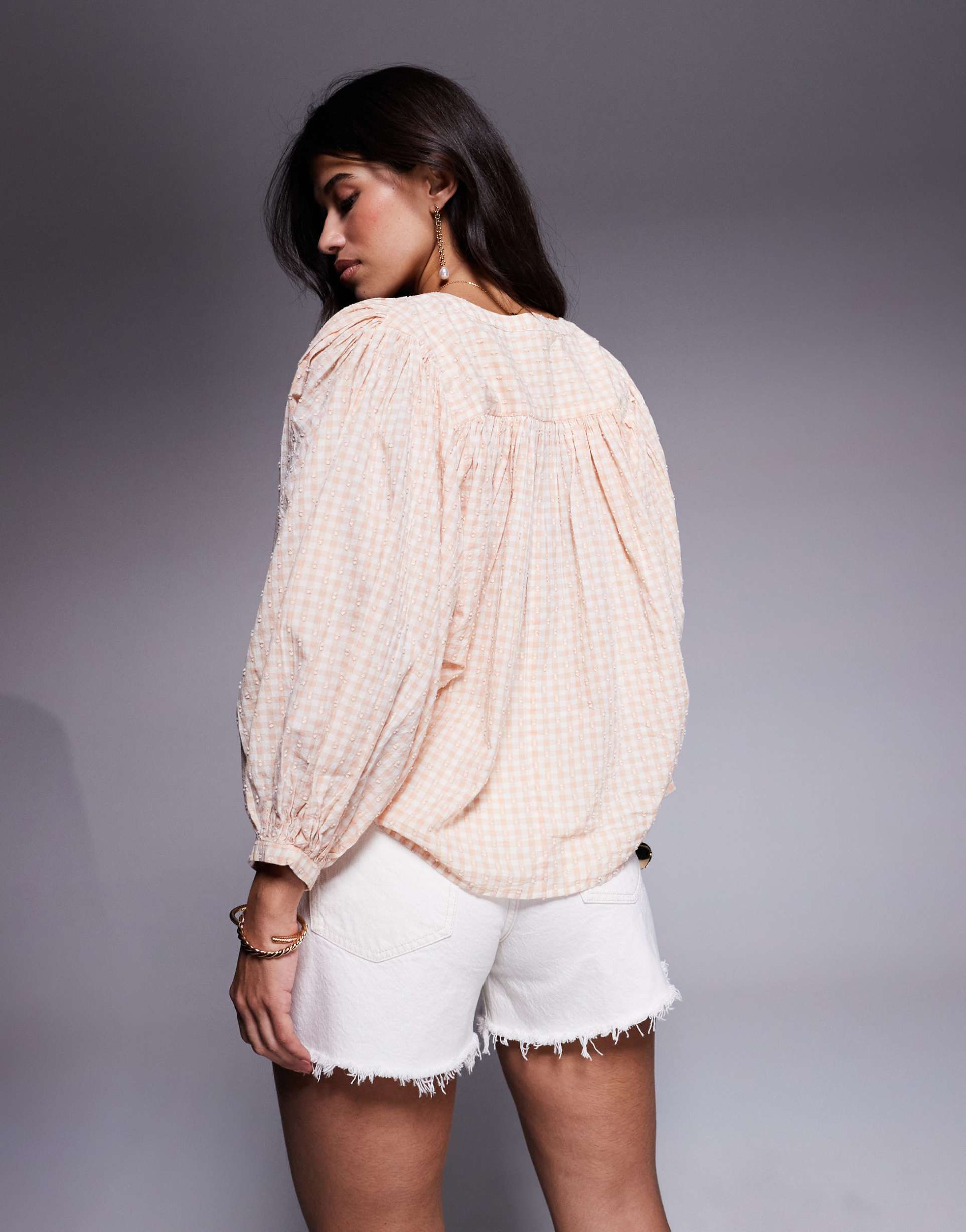 river island gingham blouse in orange