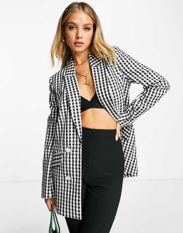 River Island gingham check blazer in black - part of a set