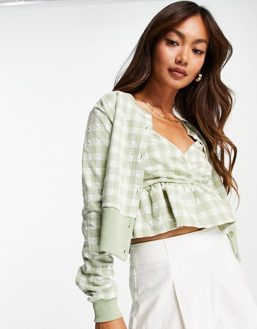 River Island gingham check cami and cardigan set in green | ASOS