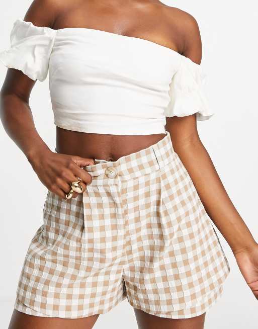 River Island gingham check co-ord shorts in brown, 4 of 4