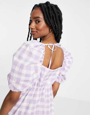 purple checked dress