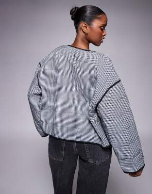 River Island Gingham Coat In Black