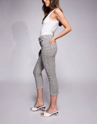 Shop River Island Gingham Denim Capri Pants