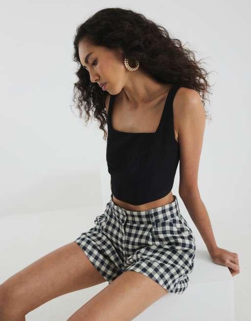 River Island gingham flare short in black , 2 of 4