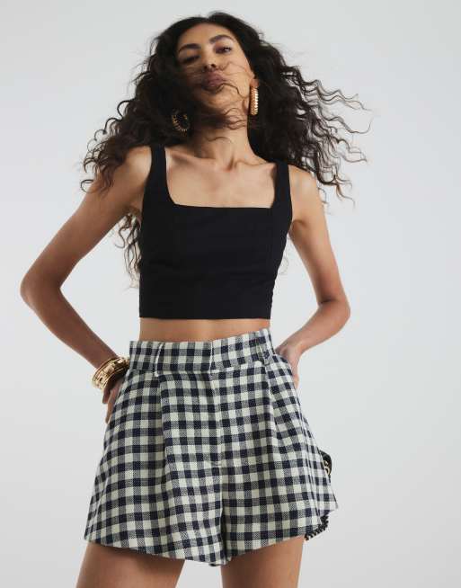 River Island gingham flare short in black , 4 of 4