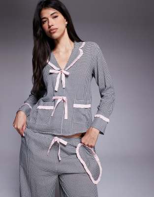 River Island Gingham Frill Collar Pajama Set In Multi