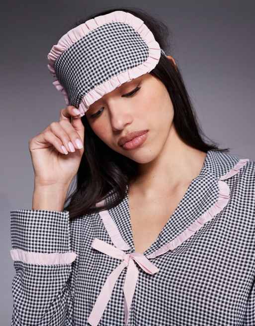 River Island gingham frill collar pyjama set in black , 3 of 4