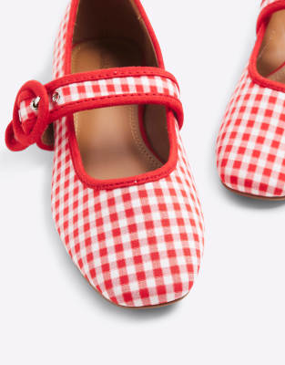 River Island Gingham Mary-jane Ballet Flats In Red