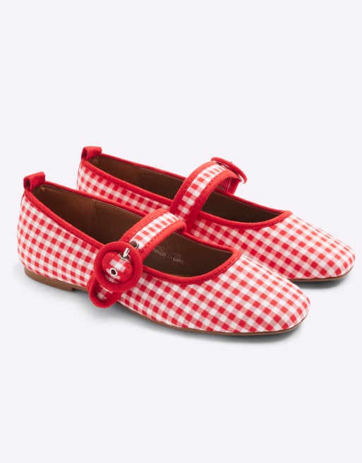River Island gingham mary-jane ballet flats in red | ASOS