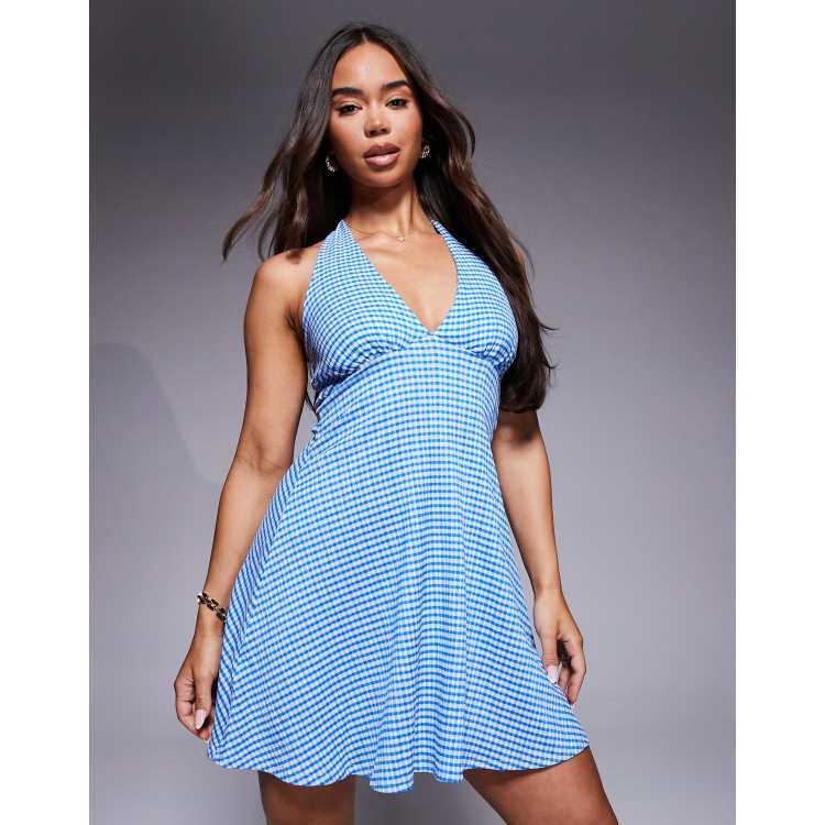 River Island gingham mini dress in blue | ASOS