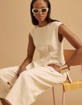 [River Island] River Island gingham shell top in cream-White 10 CREAM
