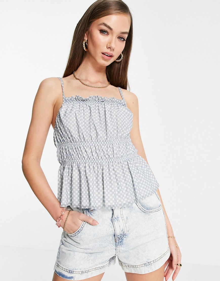 River Island gingham shirred cami top in black