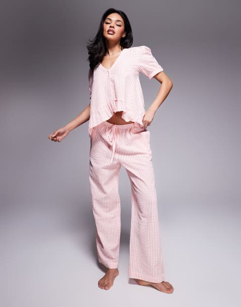 River Island gingham swing pajama set in pink - view 1