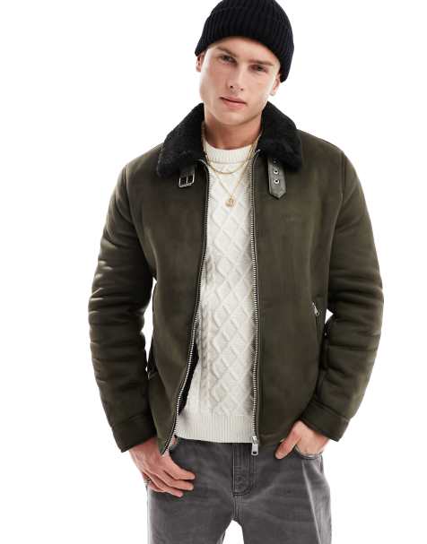 River Island - Giubbotto stile aviatore verde scuro con finiture effetto montone - view 1