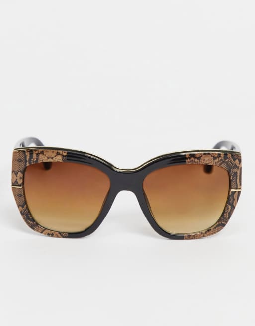 River Island – Glamouröse Oversize-Sonnenbrille in Schwarz, teilweise mit Schlangenmuster, 2 von 4