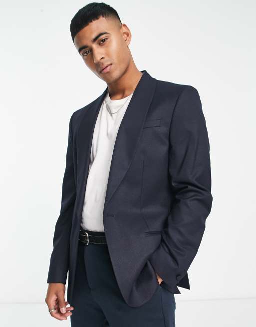 River Island glitter collar party blazer in navy | ASOS