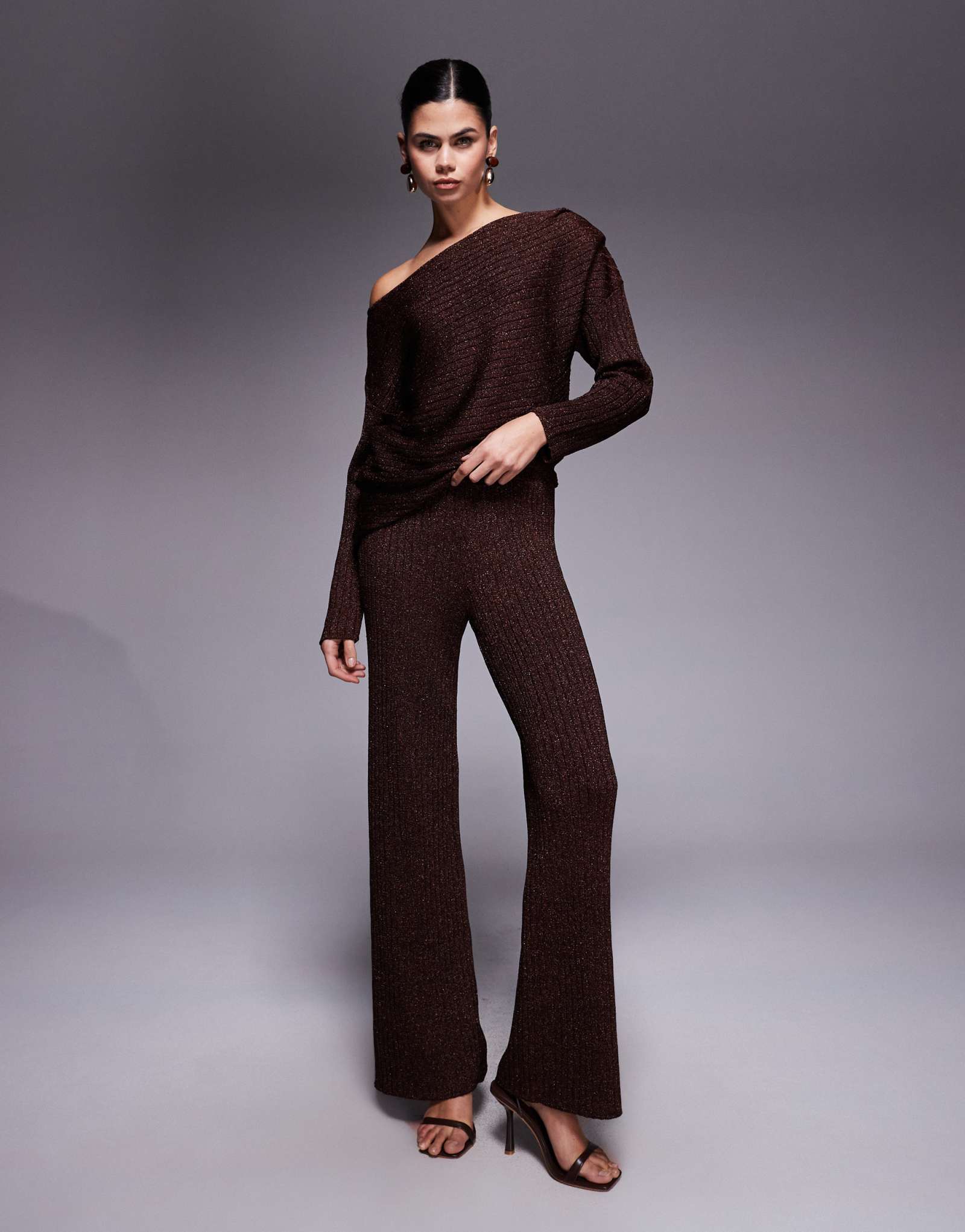 Широкие брюки для отдыха River Island с блестками коричневого цвета - часть комплекта