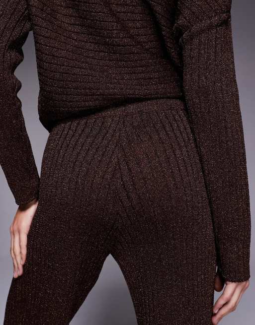 River Island glitter wide leg trouser co-ord in brown, 4 of 5