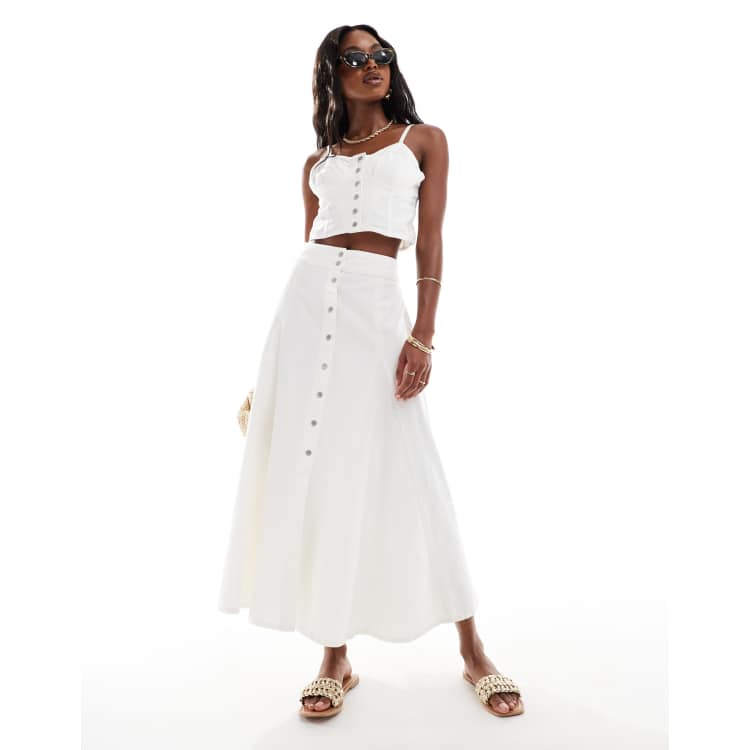 white denim skirt long