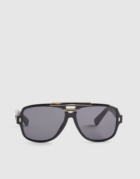 River Island Gold detail aviator sunglasses in black - view 1