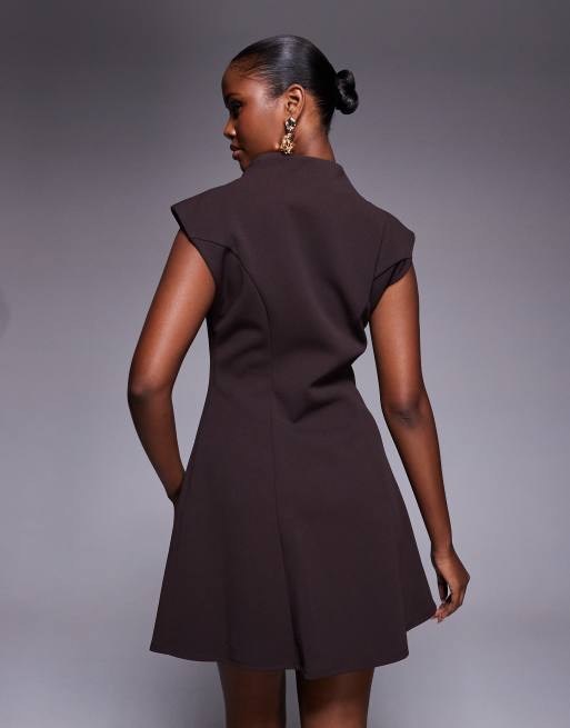 River Island gold detail drape mini dress in brown, 2 of 4
