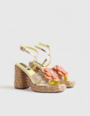  Gold raffia heel flower sandals  colour