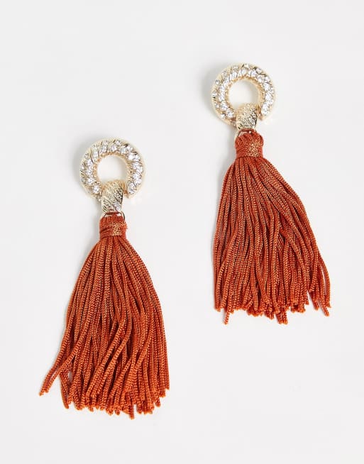 River Island – Goldfarbene Ohrringe mit Strasssteinen und Quastenanhängern