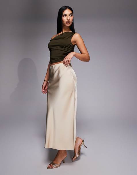 River Island - Gonna lunga color crema in raso - view 1