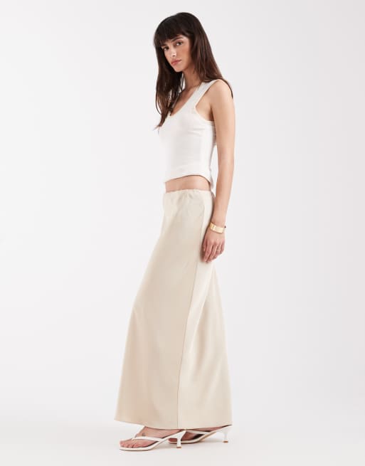 River Island - Gonna lunga color crema in raso, 2 di 5