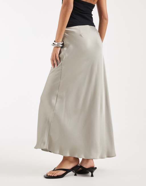 River Island - Gonna lunga in raso kaki, 4 di 5