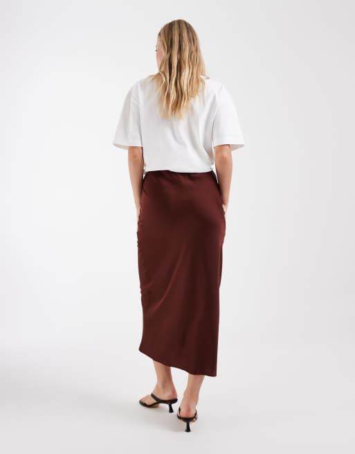 River Island - Gonna lunga in raso marrone scuro, 5 di 5