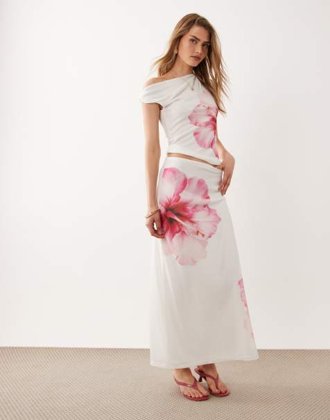 River Island - Gonna lunga in rete bianca con stampa a fiori - view 1