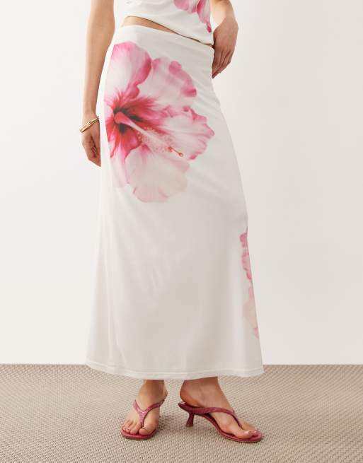 River Island - Gonna lunga in rete bianca con stampa a fiori, 3 di 5