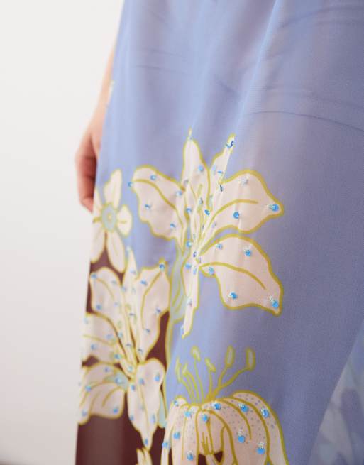 River Island - Gonna lunga marrone a fiori, 3 di 5