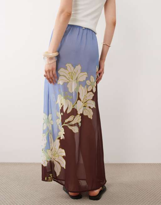 River Island - Gonna lunga marrone a fiori, 5 di 5