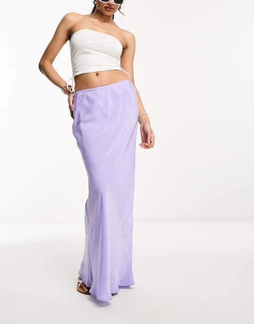 River Island - Gonna midi lilla in raso con taglio sbieco