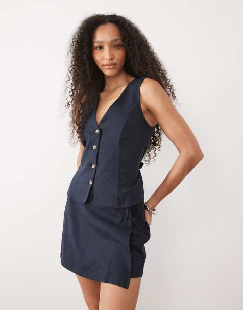 River Island - Gonna pantalone effetto lino blu navy - view 1