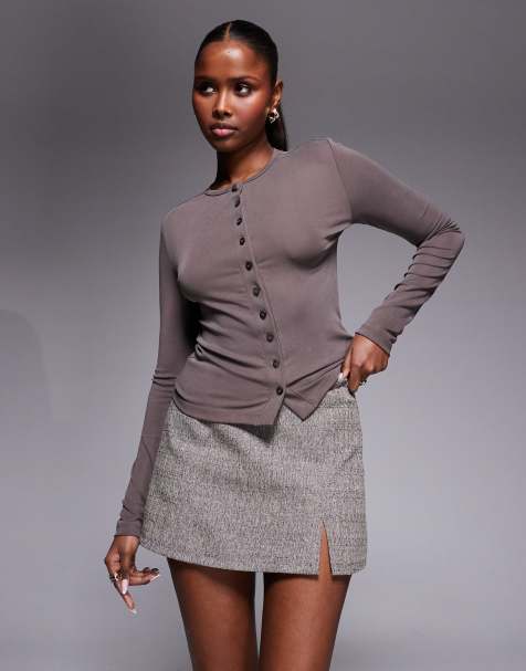 River Island - Gonna pantalone semplice marrone scuro con spacco e cintura - view 1