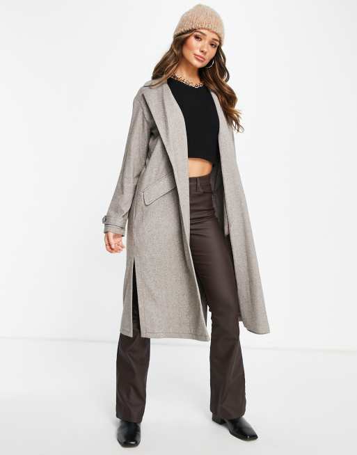 River Island – Grå dusterkappa i lång modell och jersey