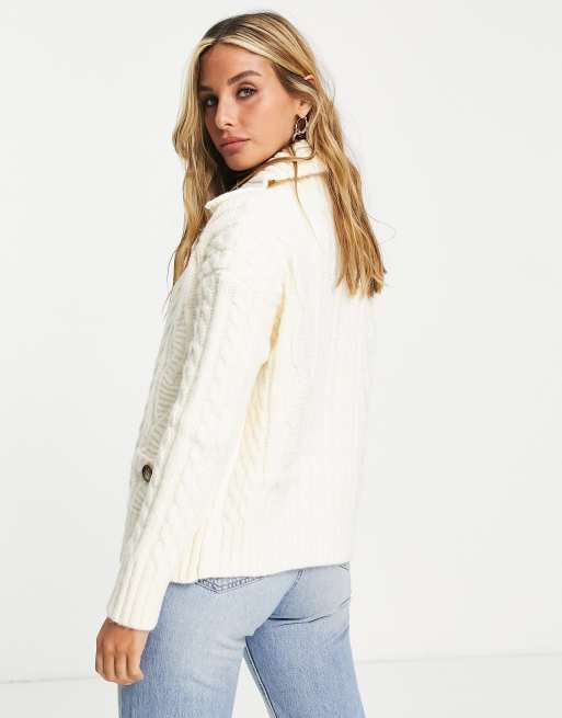 River Island – Gräddvit, kabelstickad kofta med krage, 2 av 4