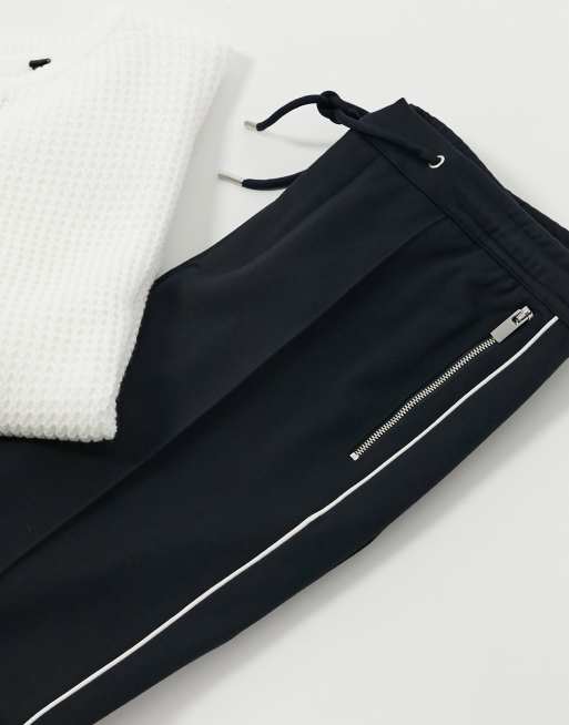 River Island – Granatowe eleganckie joggersy z paskami po bokach, 3 z 4