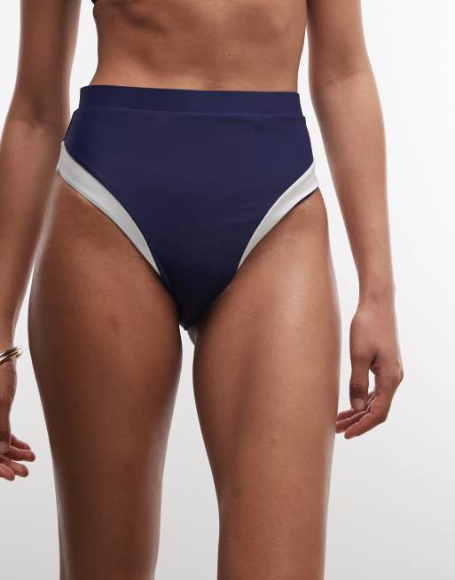 River Island – Granatowy dół od bikini z wysokim stanem i blokami kolorów, 3 z 4