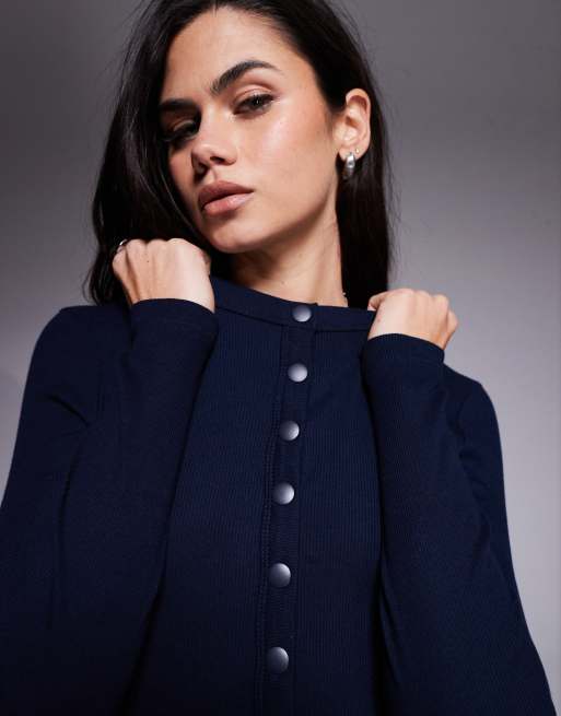 River Island – Granatowy prążkowany top zapinany na guziki, 4 z 4