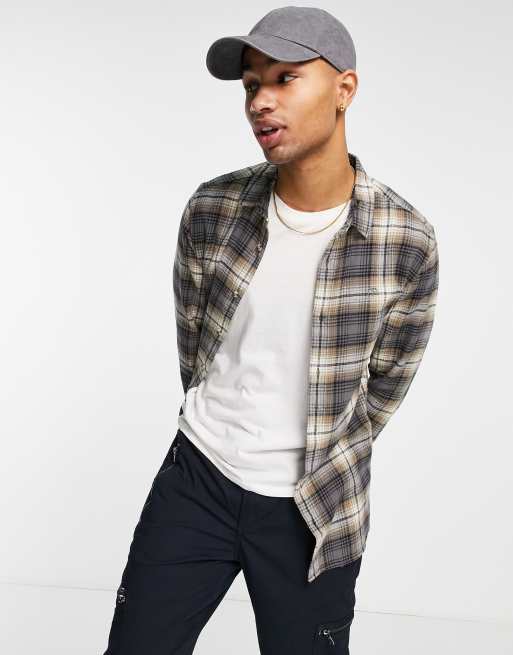 River Island graphic check regular fit shirt in gray